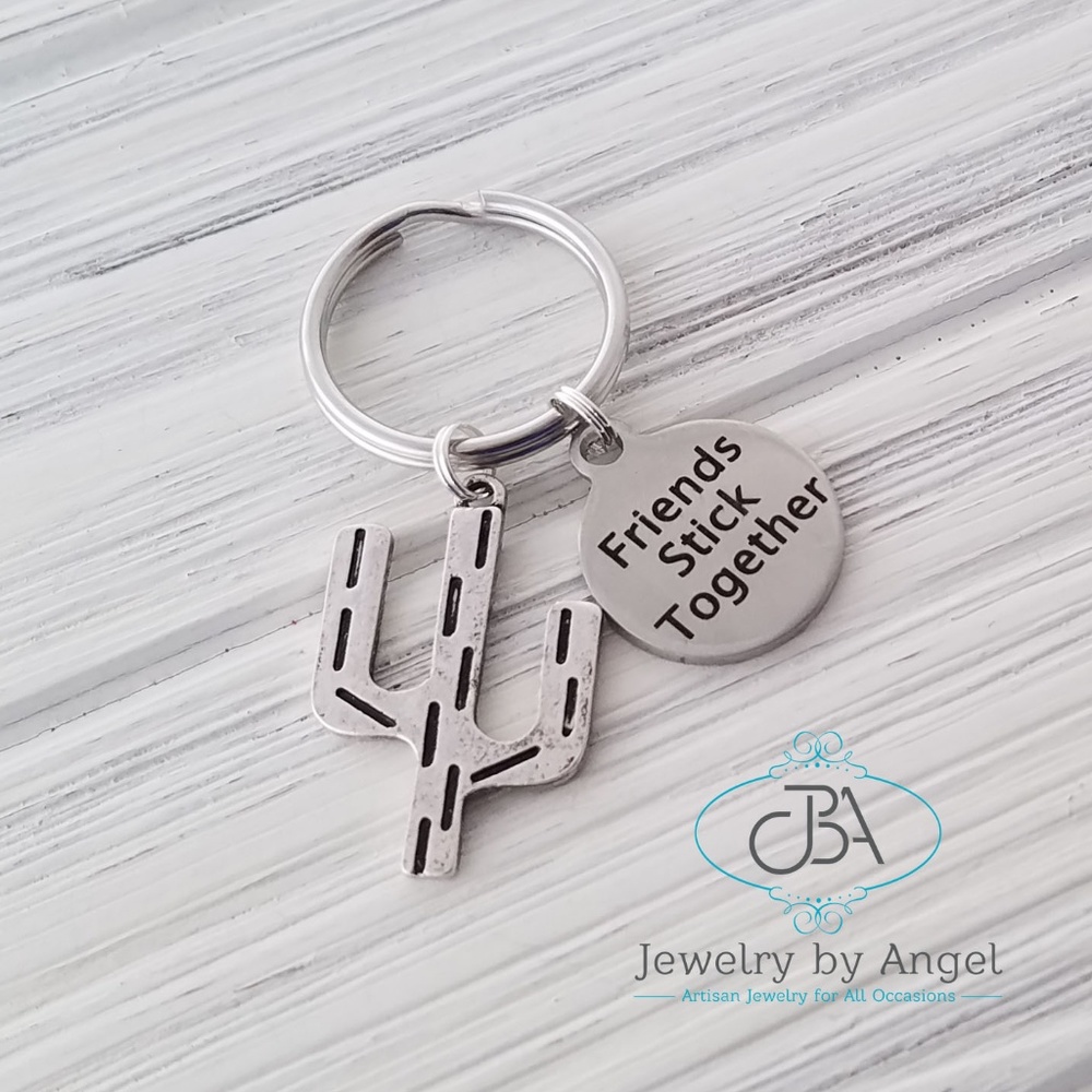 Cactus Keychain Friends Stick Together BFF Gift